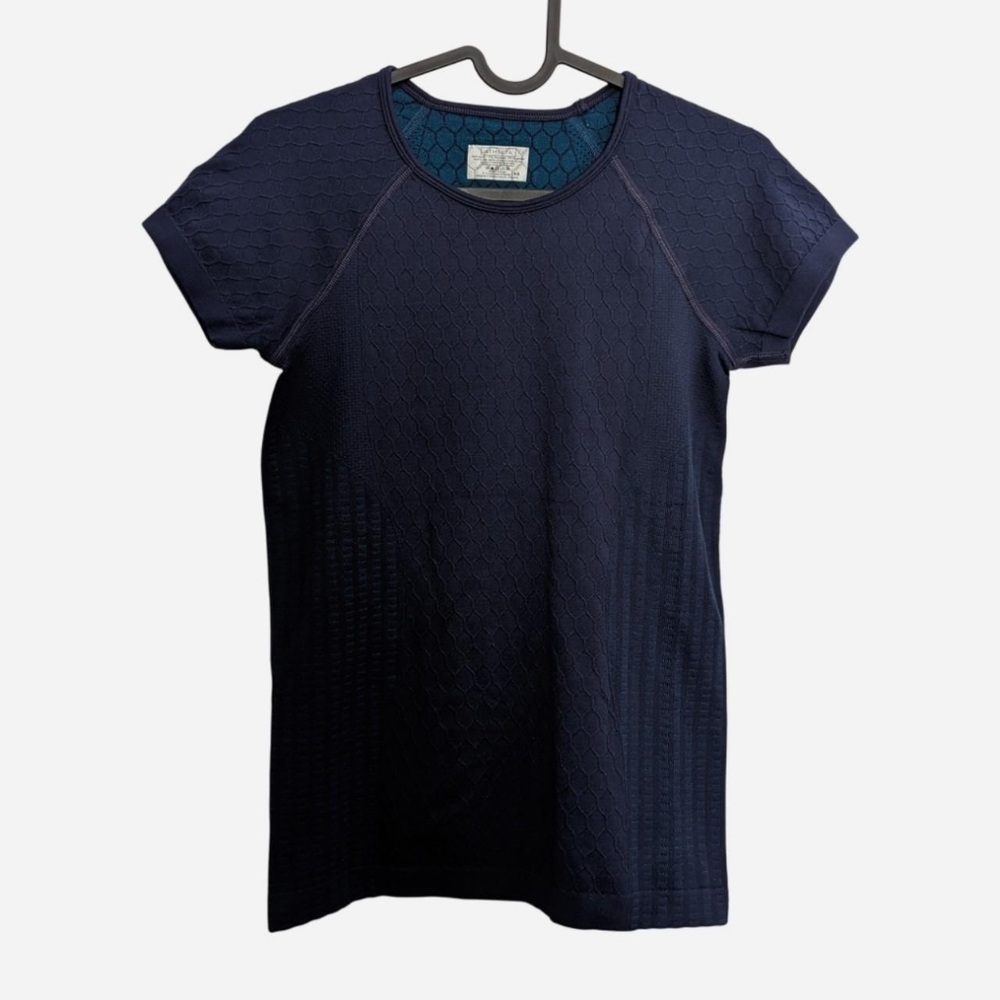 Athleta Shirt Women Extra Small Blue Short Sleeve Honeycomb Activewear Top